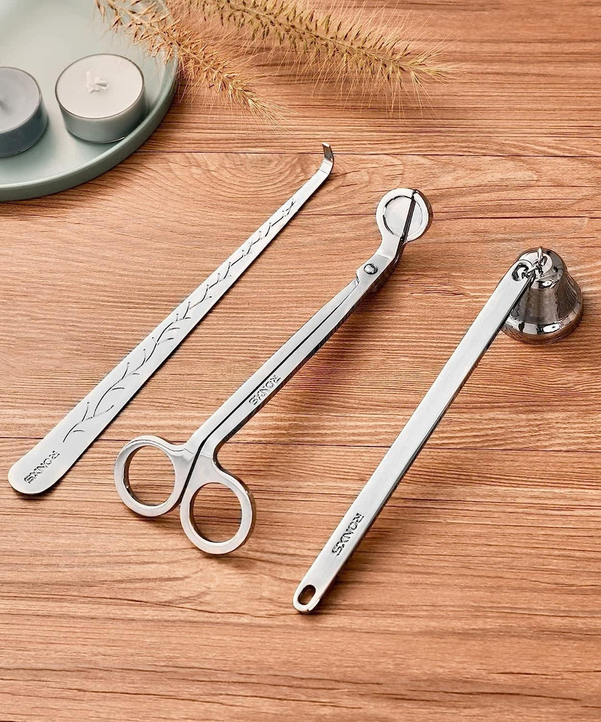 3 in 1 Candle Wick Trimmer Set, Snuffer, Dipper, Cutter, Silver