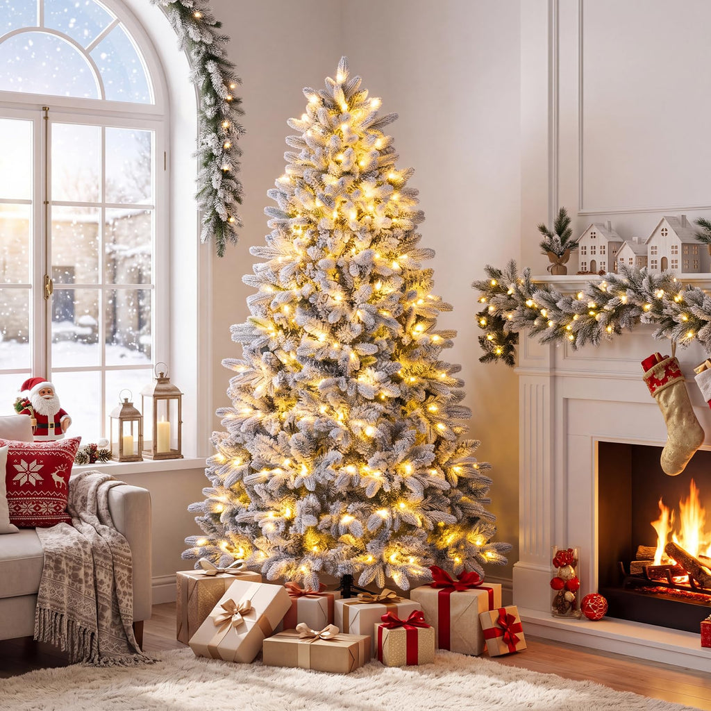 6 FT Snow-Flocked Pre-Lit Half Christmas Tree for Wall Corner