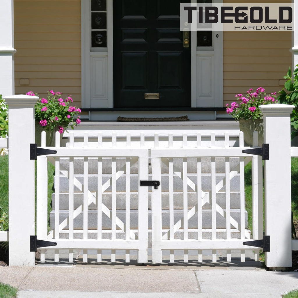 4 Inch T-Strap Gate Hinges, Heavy Duty Shed Door Hinges, Black Tee Hinges for Wooden Fences, Yard Gates, Rustproof