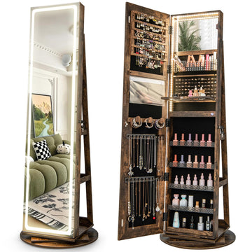 360° Swivel Jewelry Armoire with LED Lighted Full Length Mirror