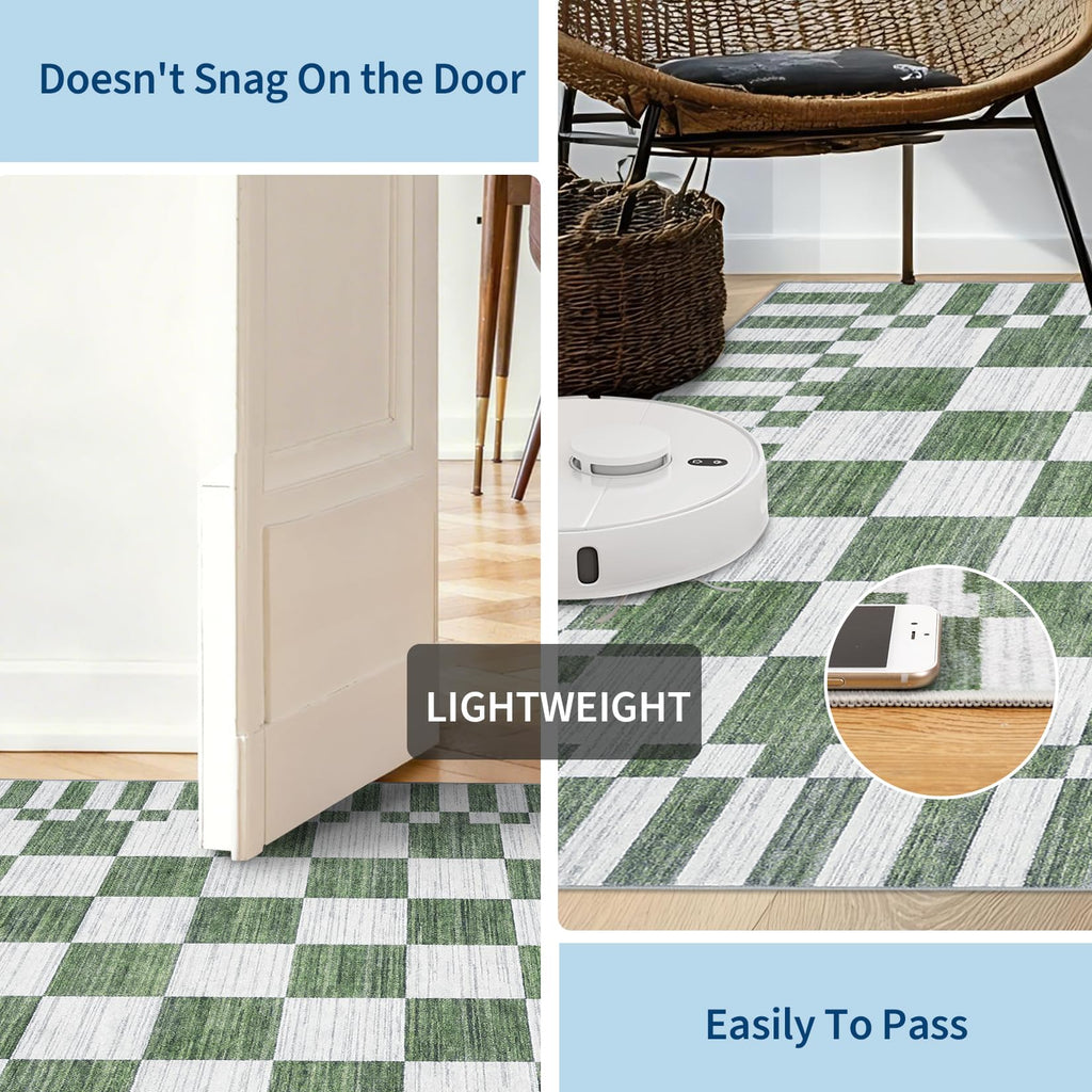 Checkered Kitchen Runner Rug Non Slip Washable