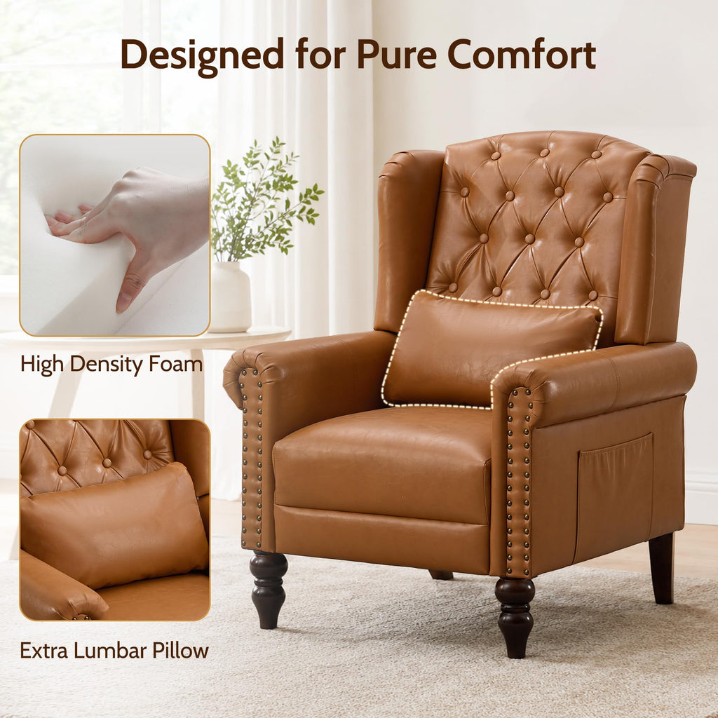 High Back Wingback Accent Chairs, Pu Leather Brown