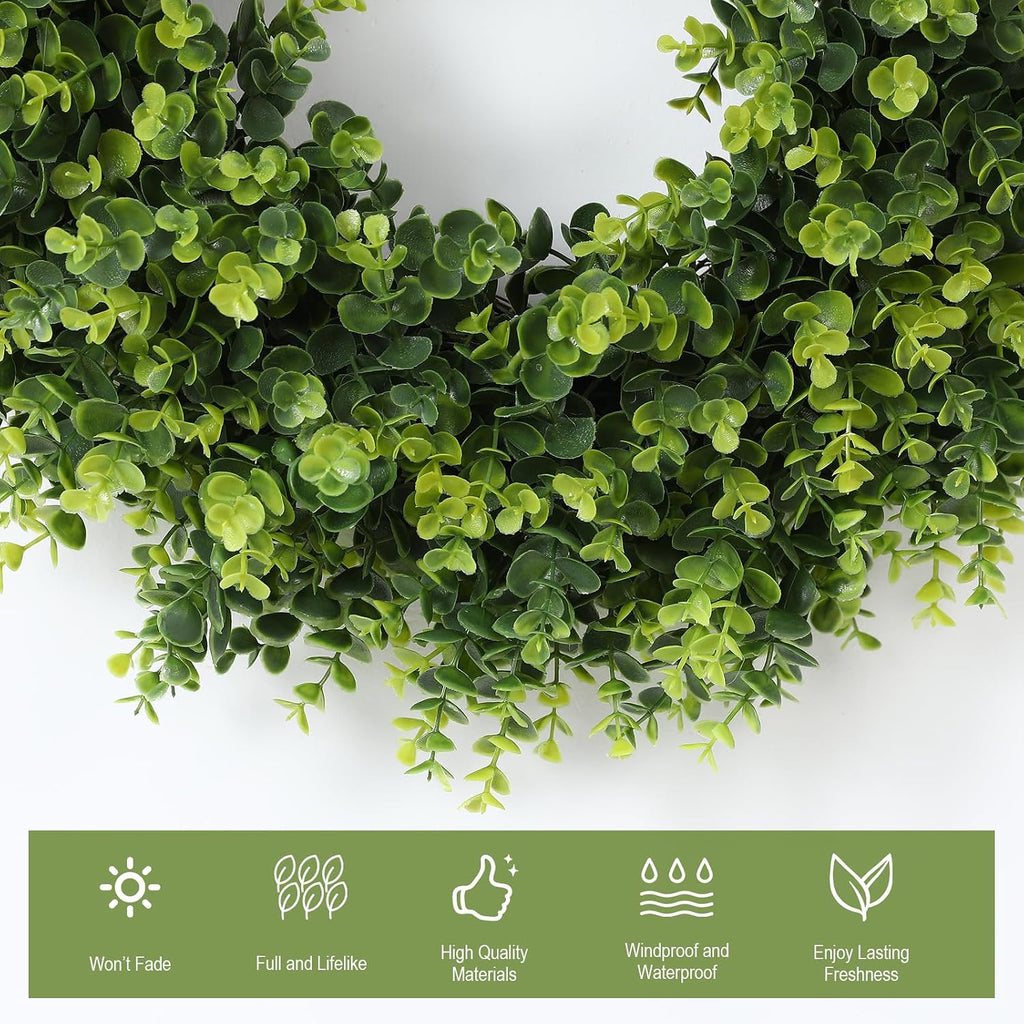 26'' Boxwood Wreath for Front Door, Artificial Boxwood Leaves Wreath for Spring and Summer, Indoor Outdoor Wall