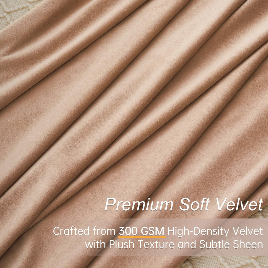 90 Inches Long Blush Beige Velvet Curtains, Sound Dampening Decorative Room Darkening Viral Luxury Nursery Girls