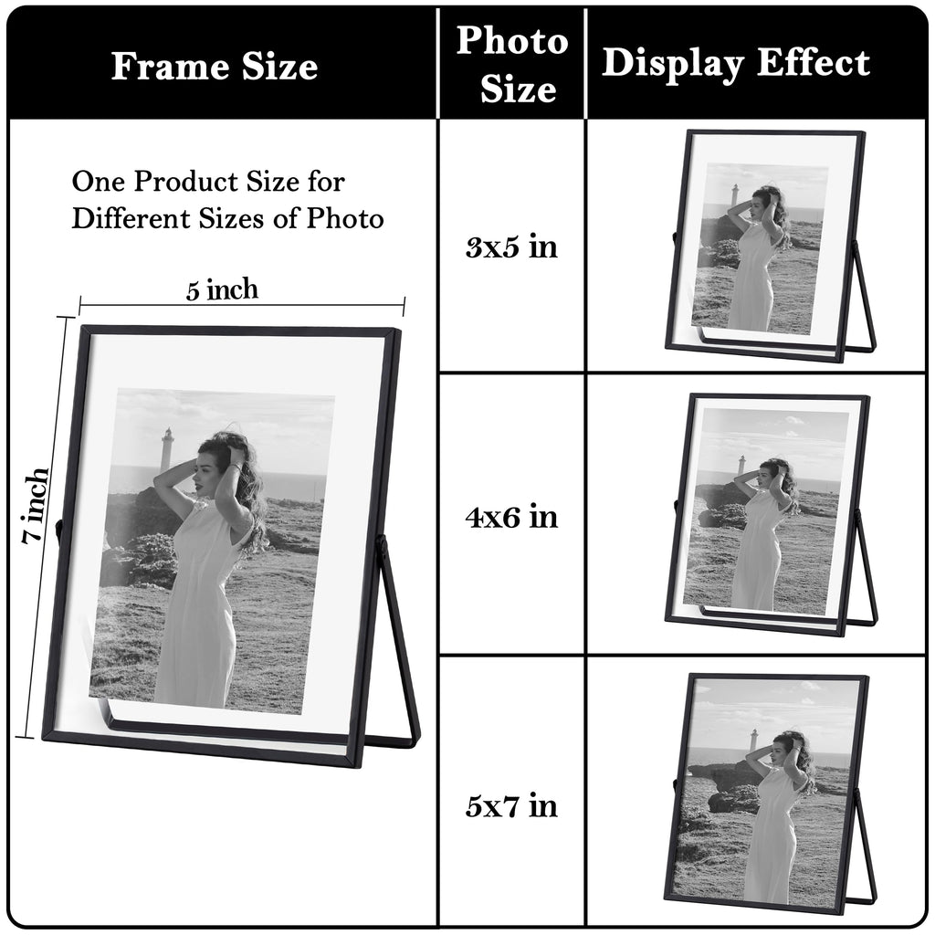 5x7 Floating Picture Frame, Real Glass Cover, Black, 1-Pack