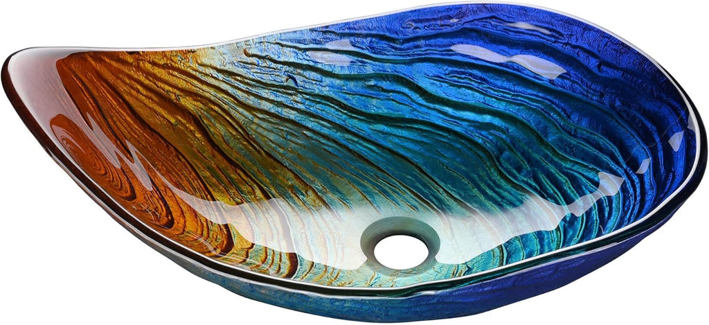 Aquaterior Tempered Glass Bathroom Vessel Sink Waterdrop Artistic Vanity Above Counter Top Mount Basin Victorian Era