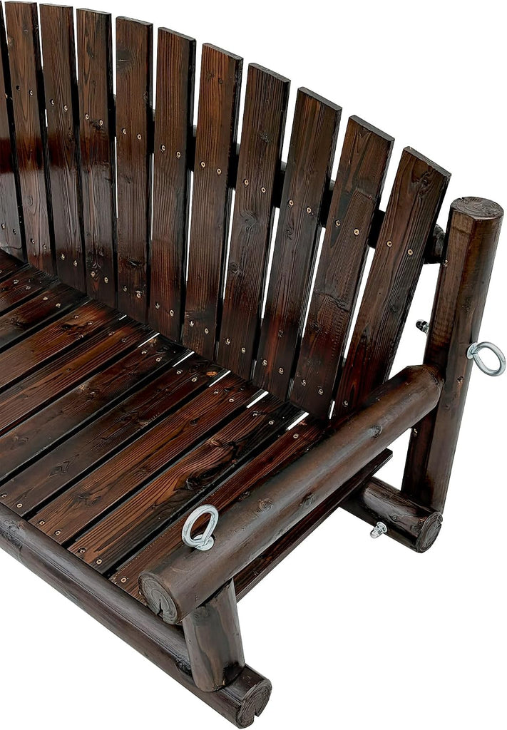 3.5 FT Rustic Log Wooden Porch Swing, Heavy-Duty 900 LBS, Outdoor Hanging Bench , Garden, Yard - Solid Fir Wood