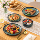 Starry 12 Pieces Dinnerware Sets for 4, Green Reactive Glaze Dishes Sets, Ceramic Plates and Bowls Set