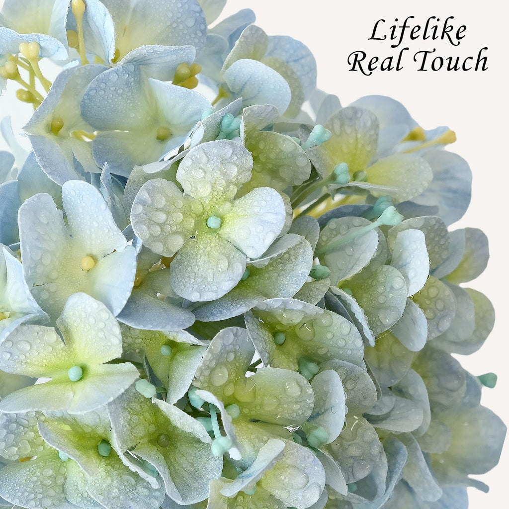Light Blue Artificial, 4Pcs 20" Real Touch Lifelike Silk Artificial Hydrangeas, Full Fake for Bouquet Table