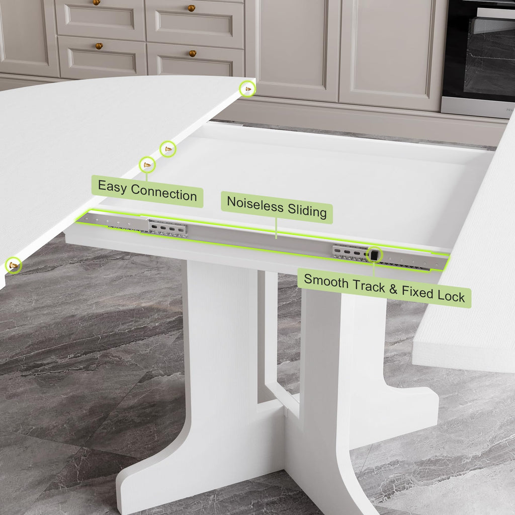 59" Round Extendable Dining Room Table for 6, Modern Oval Kitchen Table with Heavy Duty Wood Base, Dining Living