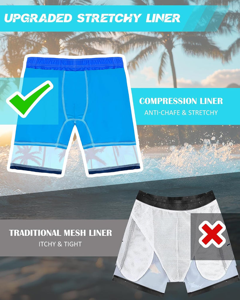Boys Swim Trunks with Compression Liner Swim Shorts Quick Dry Boys Bathing Suit Swimsuit Swimwear Beach Shorts