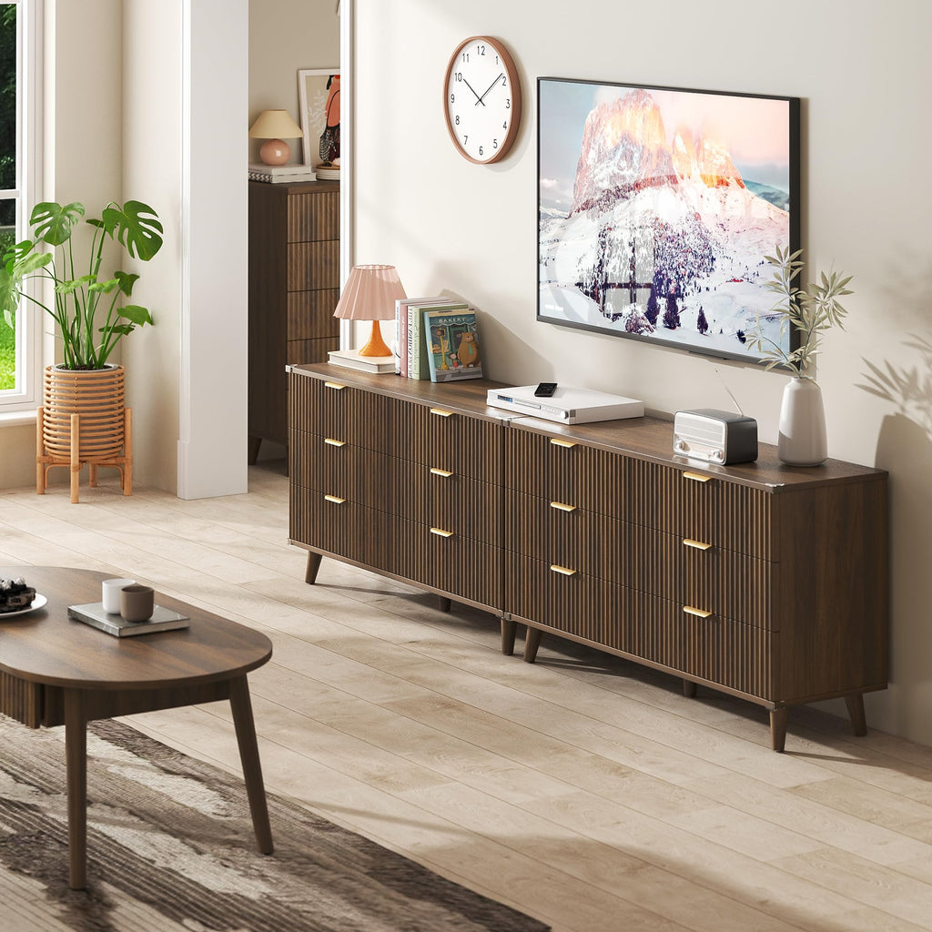 Wood Tall 6 Drawers Dresser, 53.2" W Fluted Modern Dressers