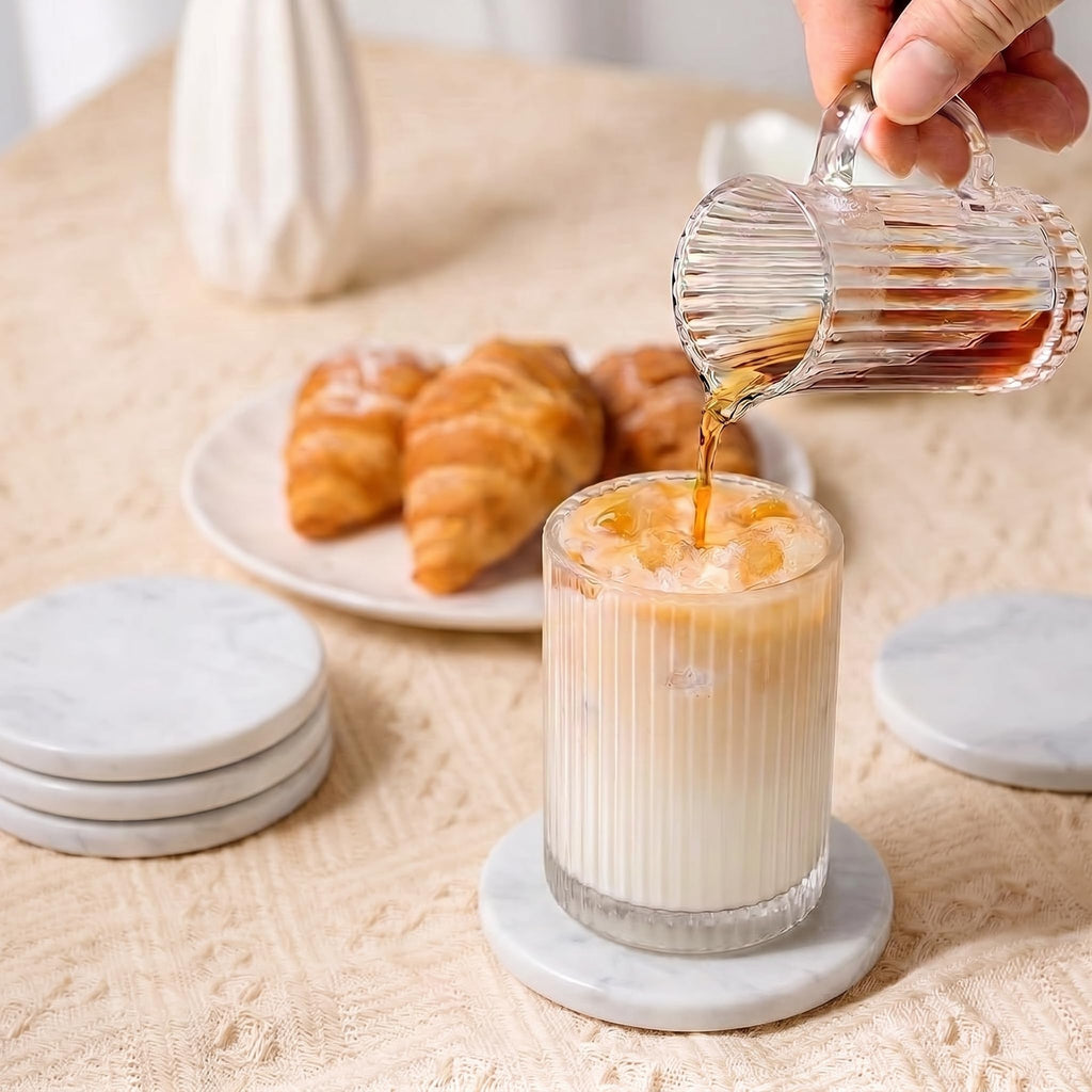 Marble Coasters Set of 6 for Drinks, 3.5 Inch Round Coaster