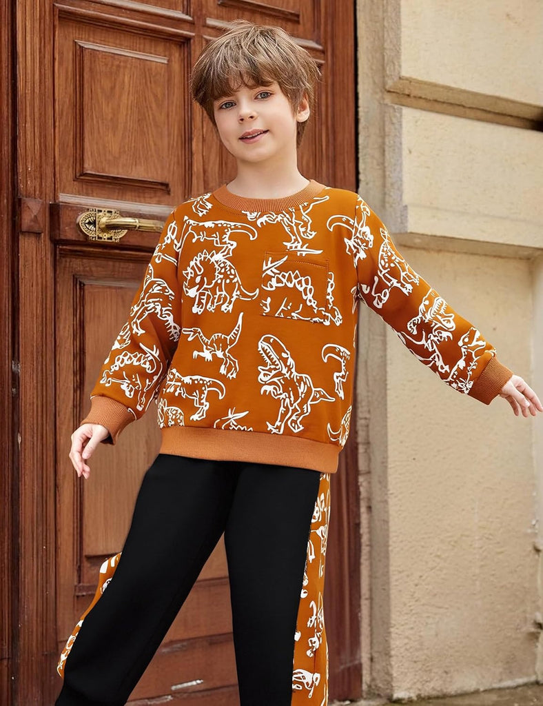 Toddler Boys Dinosaur Sweatshirt and Jogger Pants Outfit Set, Ages 2-10