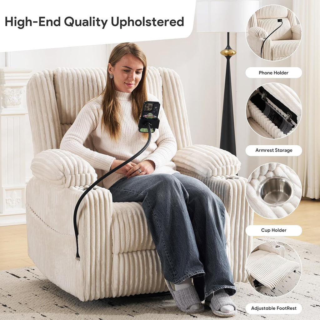 Power Recliner Chair with Massage and Heat, Oversized Swivel Rocker Recliner for Adults with Adjustable Headrest