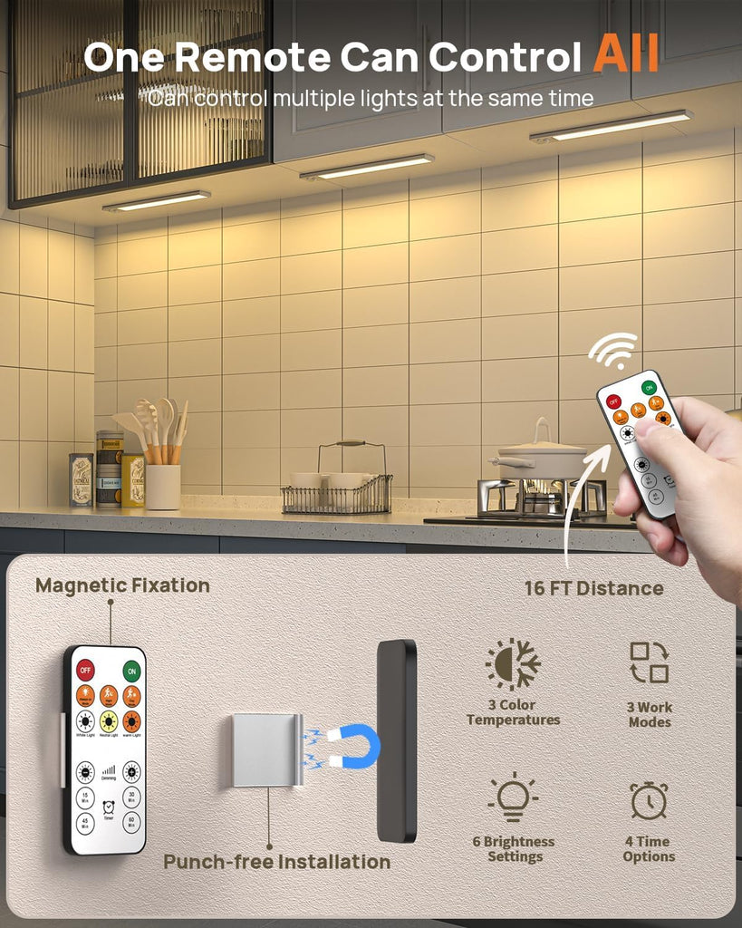 Rechargeable Under Cabinet Lighting with Remote 5 Pack Motion Sensor Light