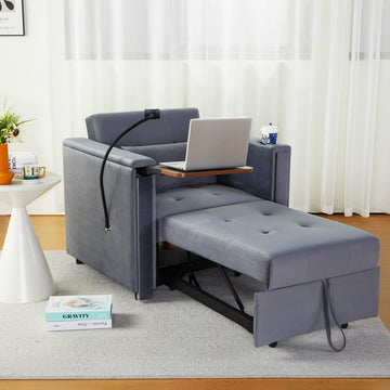 3-in-1 Velvet Convertible Chair Bed, Pull Out Sleeper Chair with Side Table