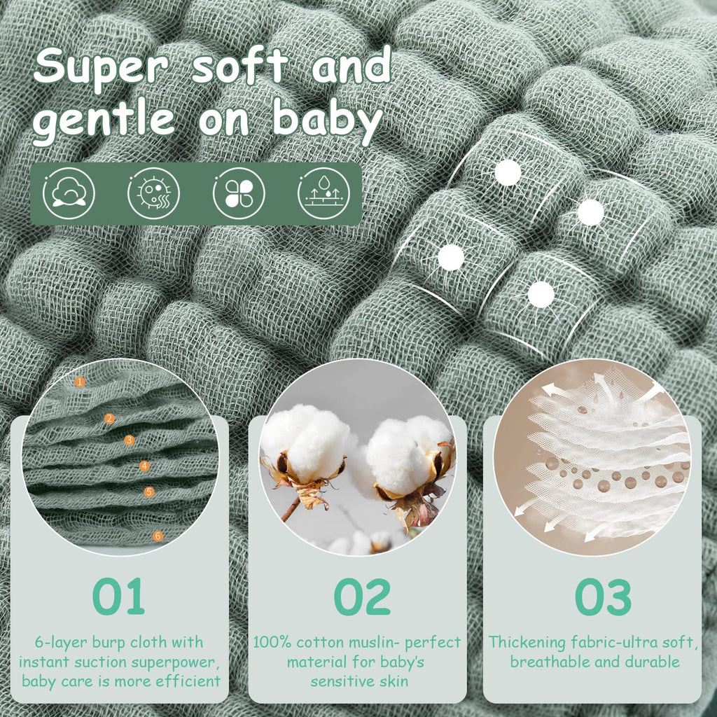 Muslin Baby Burp Cloths, Absorbent Brup Rags 6 Pack Set for Baby