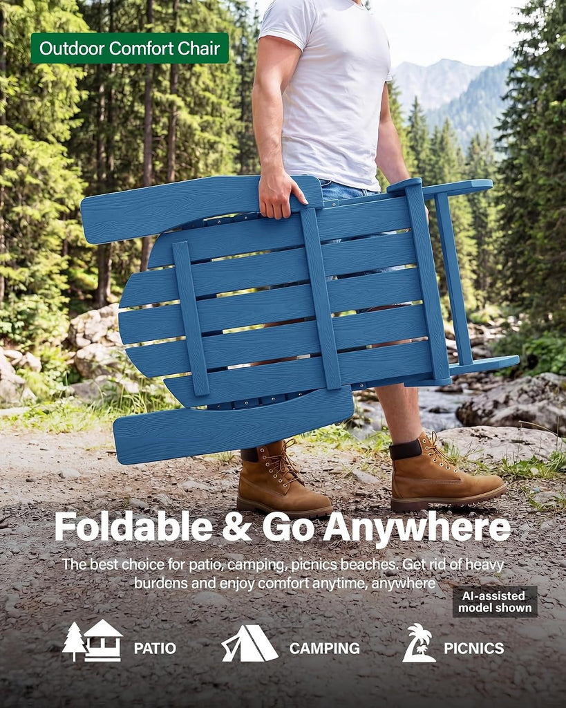 Folding Adirondack Chair for Outdoor, Easy to Assemble & Comfortable | All Weather Composite Plastic Adirondack