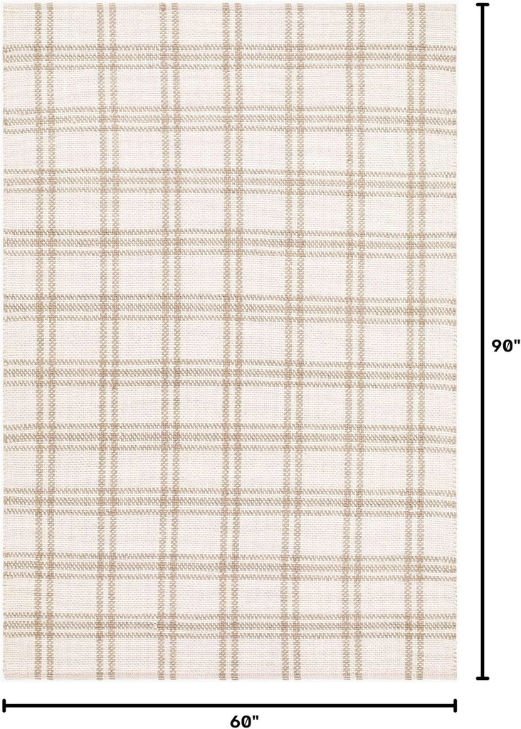 Dhyana Wool Living Room, Bedroom Area Rug - Plaid Checkered Geometric Striped - Contemporary Farmhouse Modern