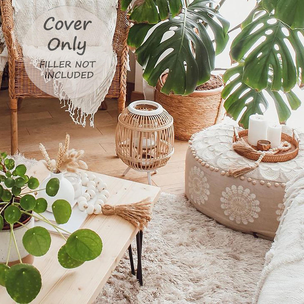 Bohemian Pouf Ottoman Cover 24x8- Luxury, Artisan Room Décor Pouffe for Meditation, Yoga, and Boho Chic