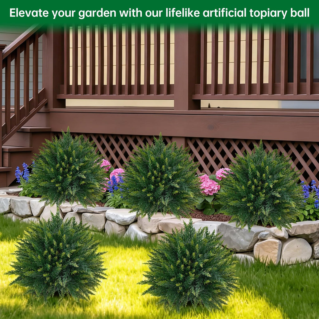 2 Pack Artificial 26.5 Inches Cedar Topiary Trees with Ground Spikes