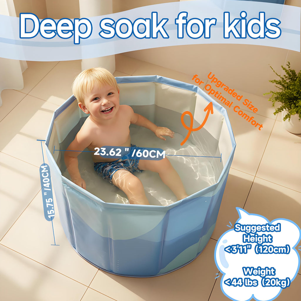 Upgraded Portable Bath Tub for Toddlers - Foldable Deep Soak Bathtub for Kids, One-Second Setup, Easy Storage
