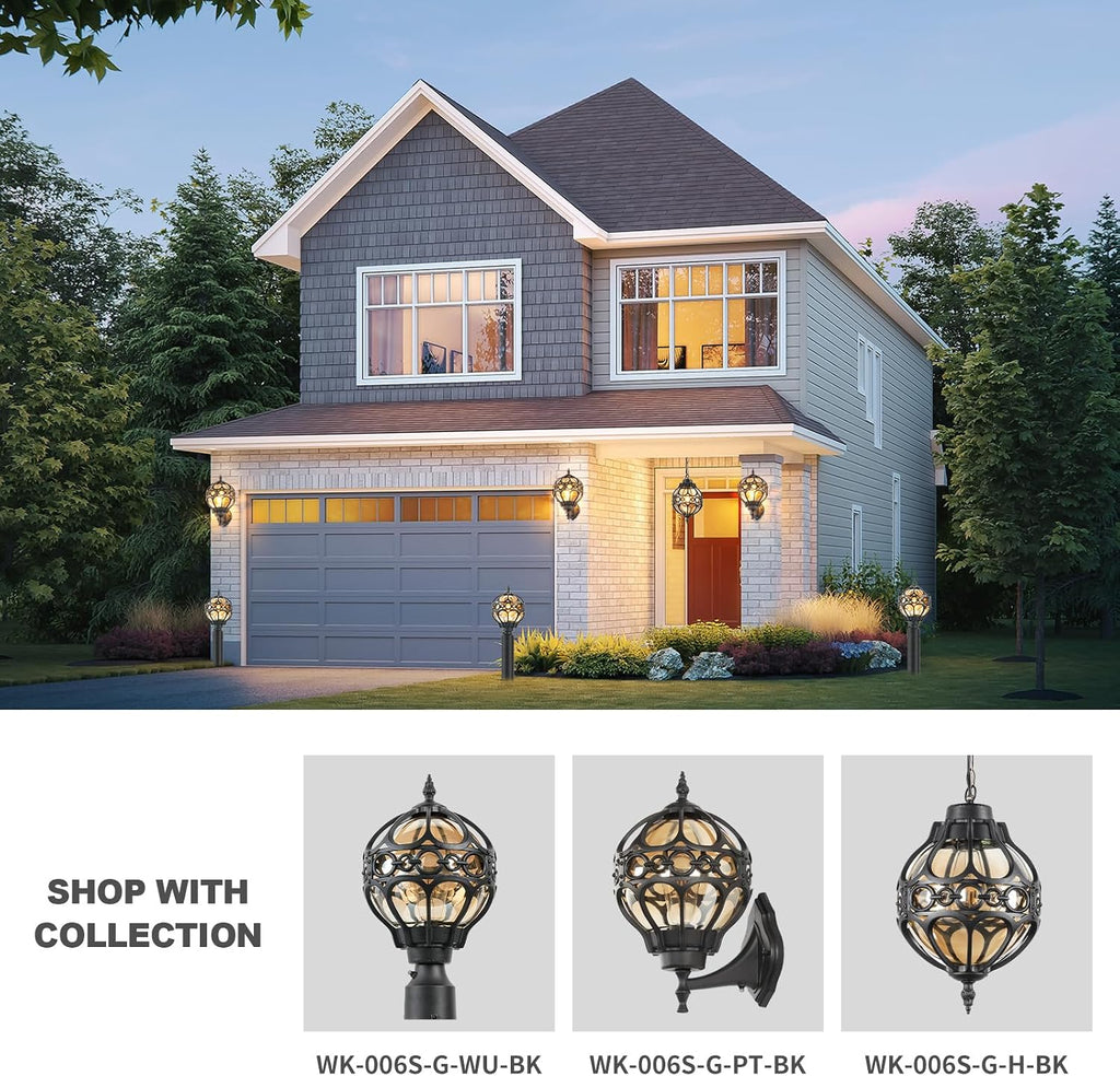 Dusk to Dawn Outdoor Pendant Lighting for Porch, Black Aluminum Anti-Rust Hanging Lights Fixture