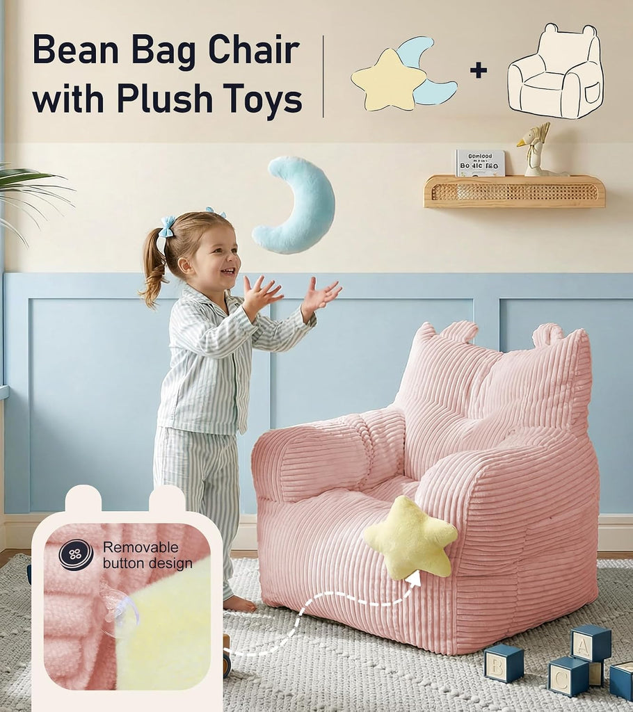 Kids Bean Bag Chair with 2 Plush Toys, Comfy Bean Bag Sofa