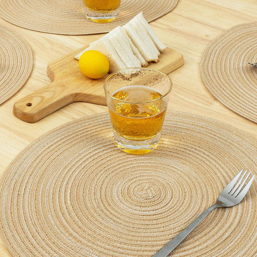 Round Braided Placemats Washable Woven Heat Resistant Table Mats Dining Tables 15 inch Round Place Mats - Set of 8