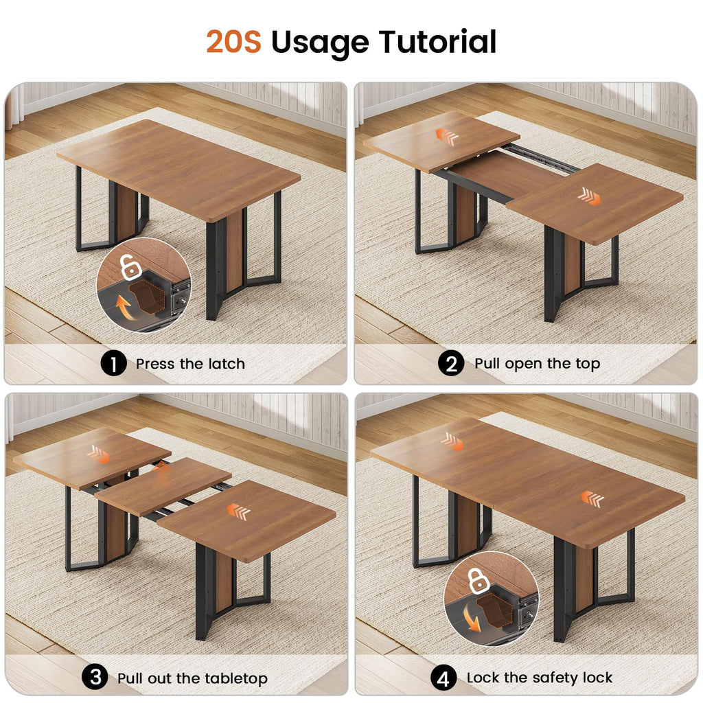 5-Piece Dining Table Set for 4-6 People, 63" Extendable Kitchen Table and 4 Cushion Chairs, Dining Room Table with