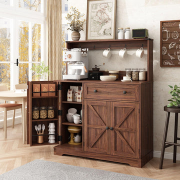Farmhouse Coffee Bar Cabinet with Drawer, Kitchen Hutch Sideboard