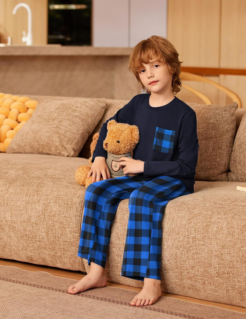 Boys Pajamas Long Sleeve Top and Pants 2 Piece Pajama Set for Boys