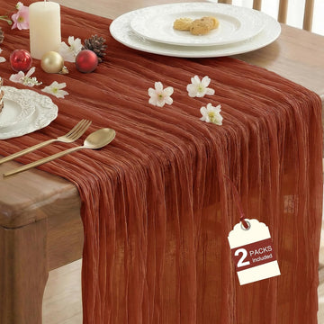 Fall 2 Pack Cheesecloth Terracotta Table Runner Thanksgiving Party - Set of 2