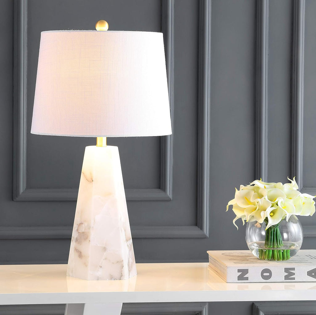 25.5" Natural/Black Modern Table Lamp, White Linen Shade, Contemporary Bedside Nightstand Lamp
