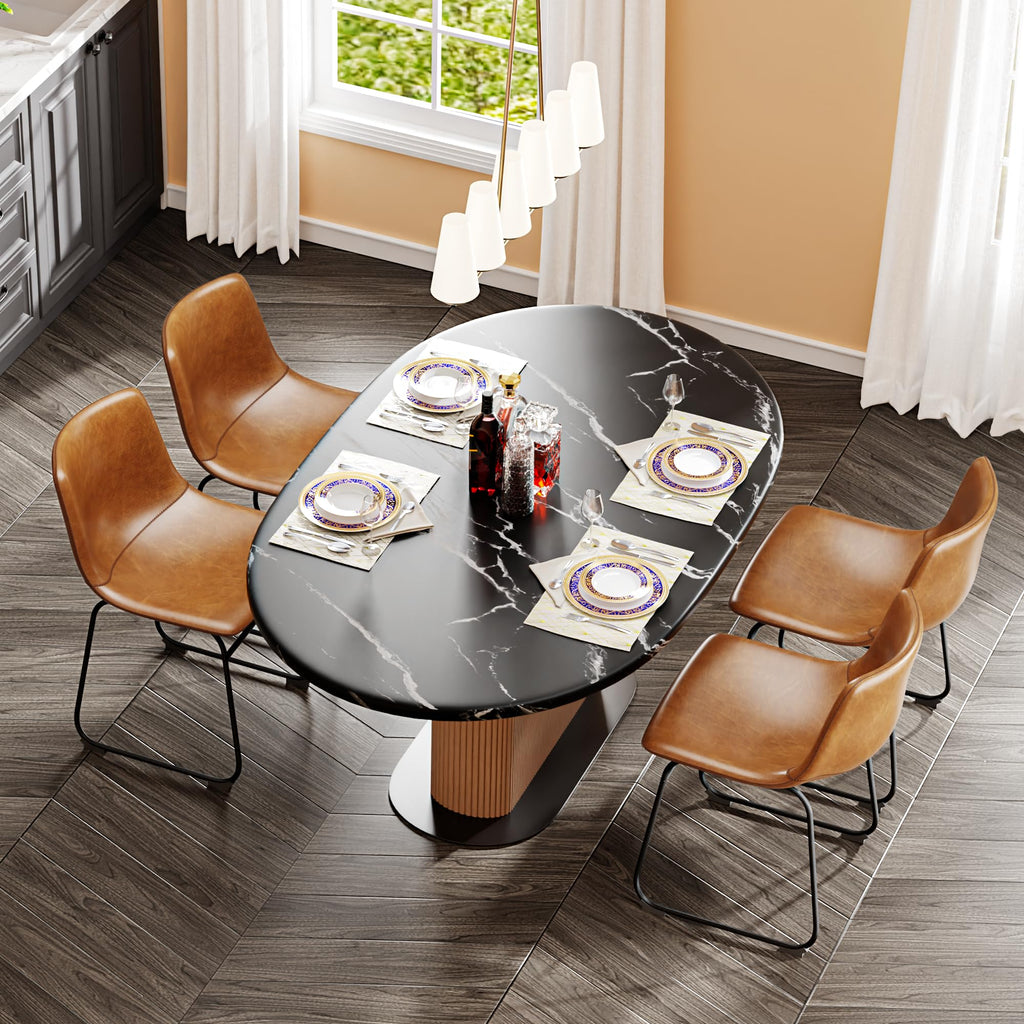 Dining Chairs Set of 2, 18in PU Leather Modern Kitchen Chairs, Brown