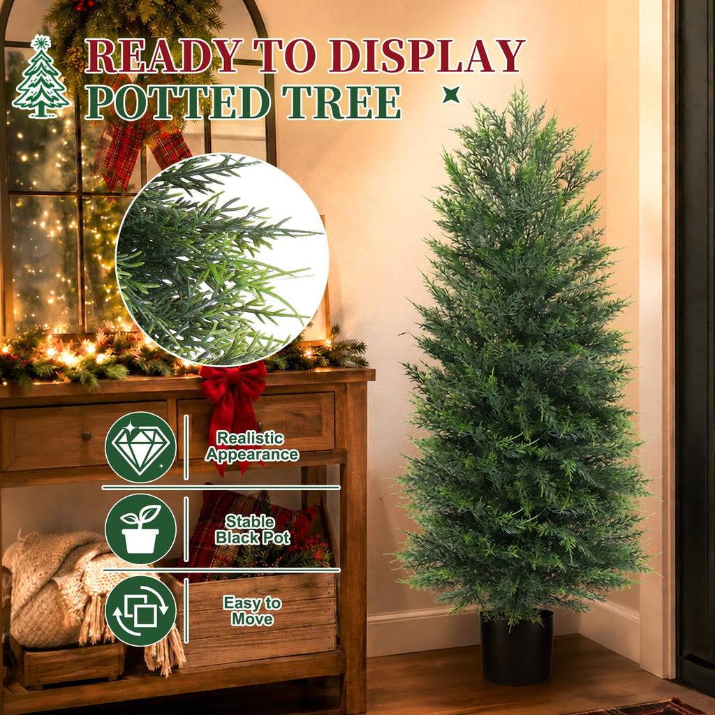 2 Pack 4FT Artificial Topiary Cedar Trees for Outdoor Front Porch