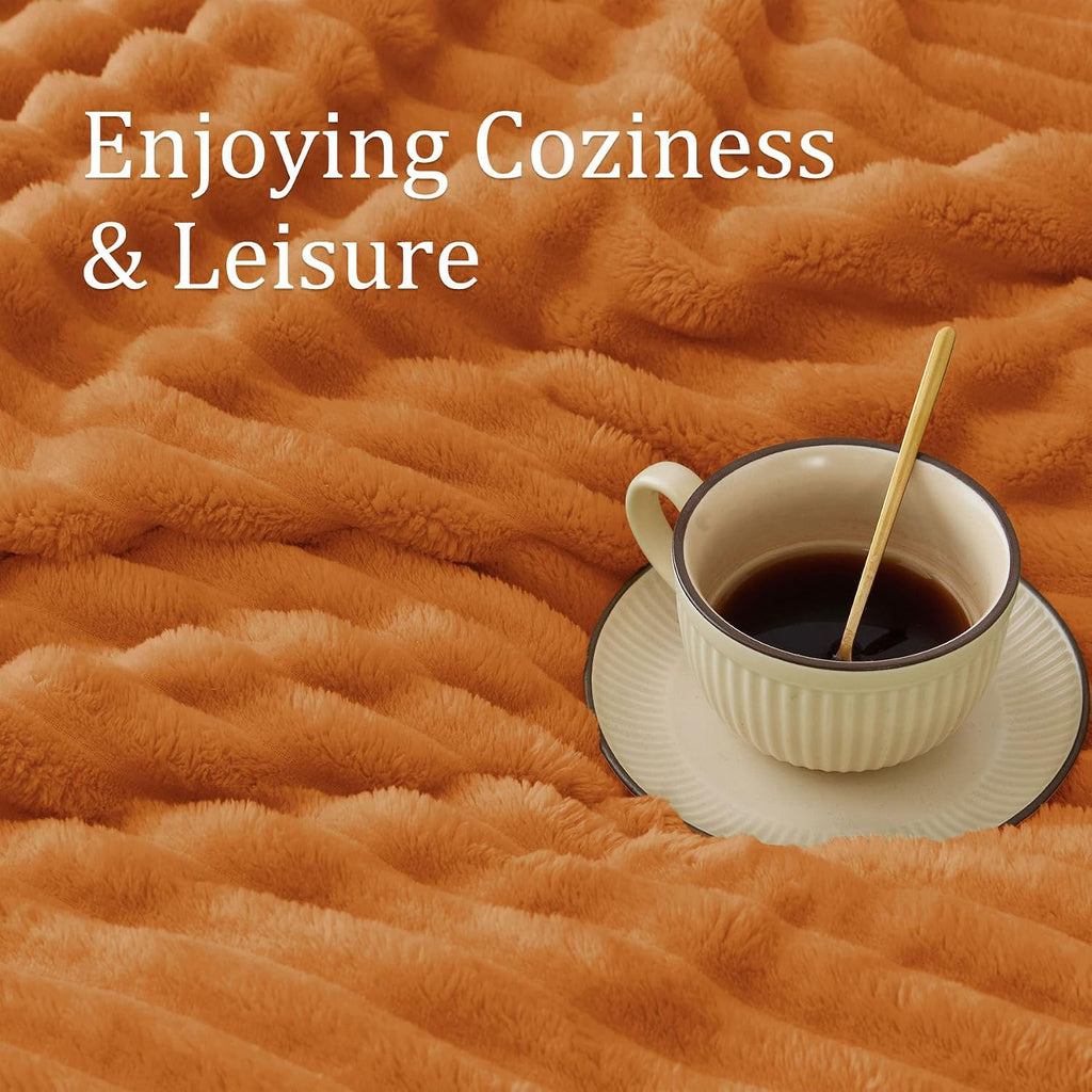 Ribbed Fleece Fall Throw Blanket, Burnt Orange, 50"x60"