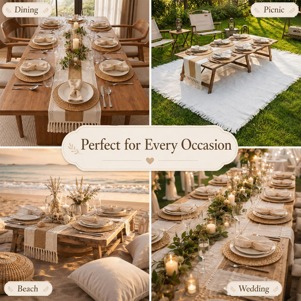 Boho Placemats Set of 8, 18 Pcs Table Set with Runner, Napkins, Tablecloth