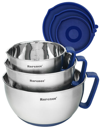 Stainless Steel Mixing Bowls Set with Lids,1.5,3 & 5 Qt,Blue