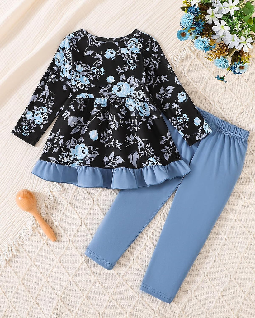 Toddler Girl Clothes Girls Fall Winter Outfits 2 Piece Ruffle Sleeve Top Flower Legging Printed Pants Set