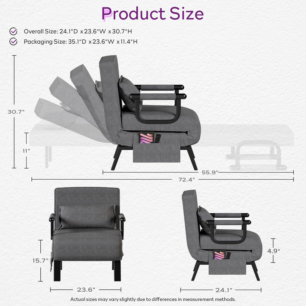 Sleep Chair, Folding Sleeper Chairs for Adults (Dark Grey)