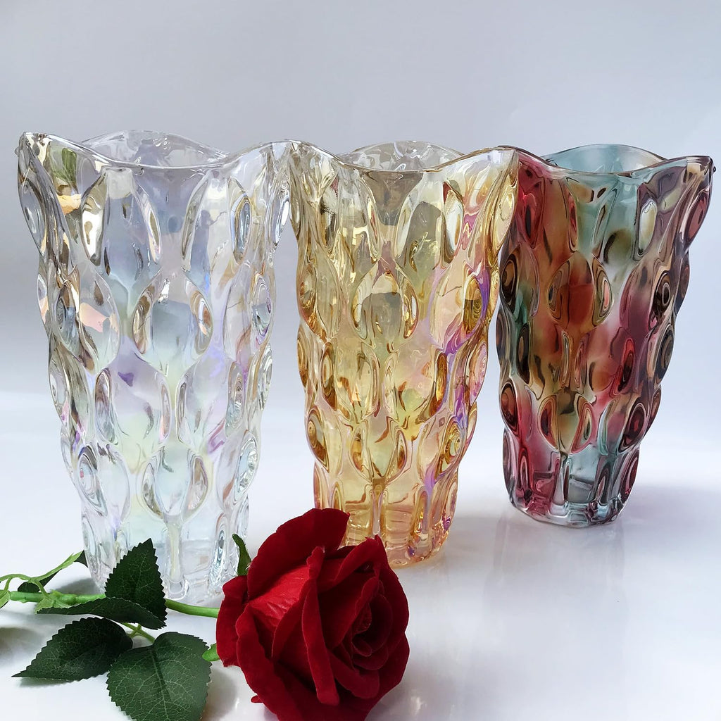 Heavy Flower Glass Vase Thickened 3.5lb 9.5inch Sparkle vase Bohemian Style, for Centerpieces