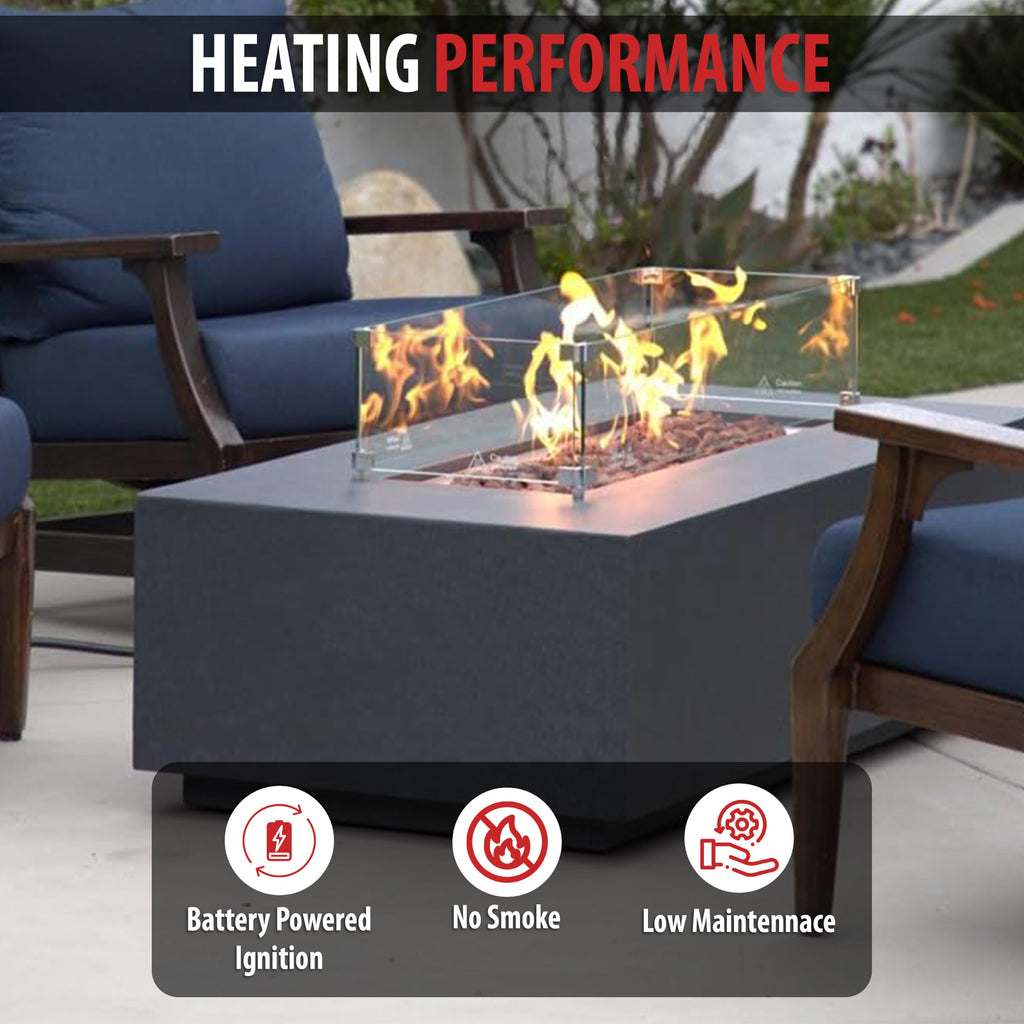 AMS 55" Rectangular Concrete Natural Gas Fire Pit Table (Wavy Dark Gray)