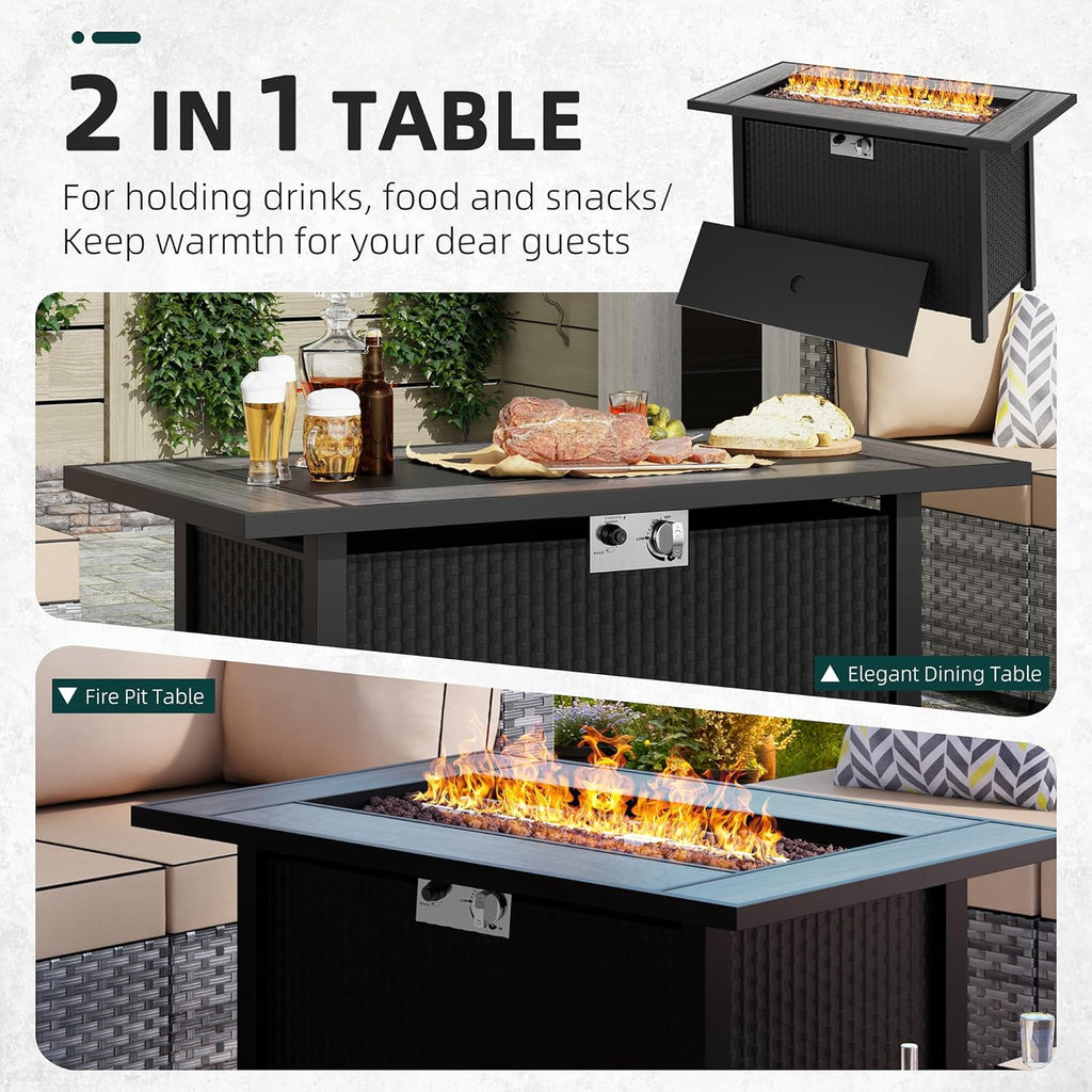 45in Fire Table, Propane Fire Pit with Removable Lid & Waterproof Cover
