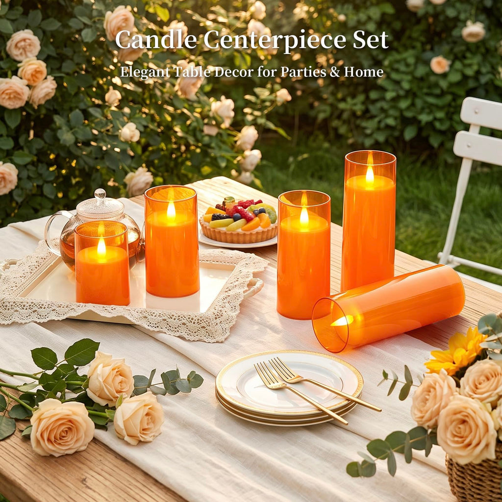 Orange Flameless Candles Realistic Flickering with Remote for Fall