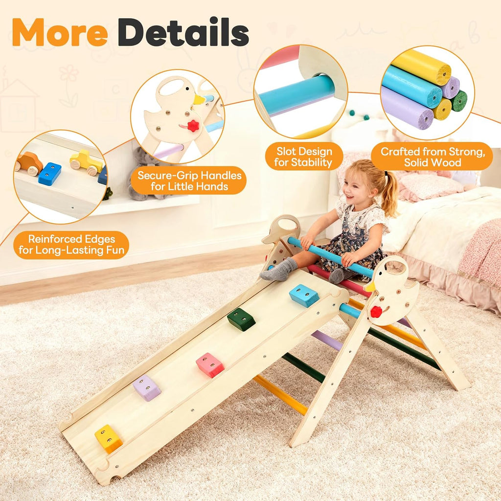 Triangle Set, Toddler Climbing Toys and Play Structure Indoor, in-1 Wooden Montessori Climbing Set with Arch, Ramp