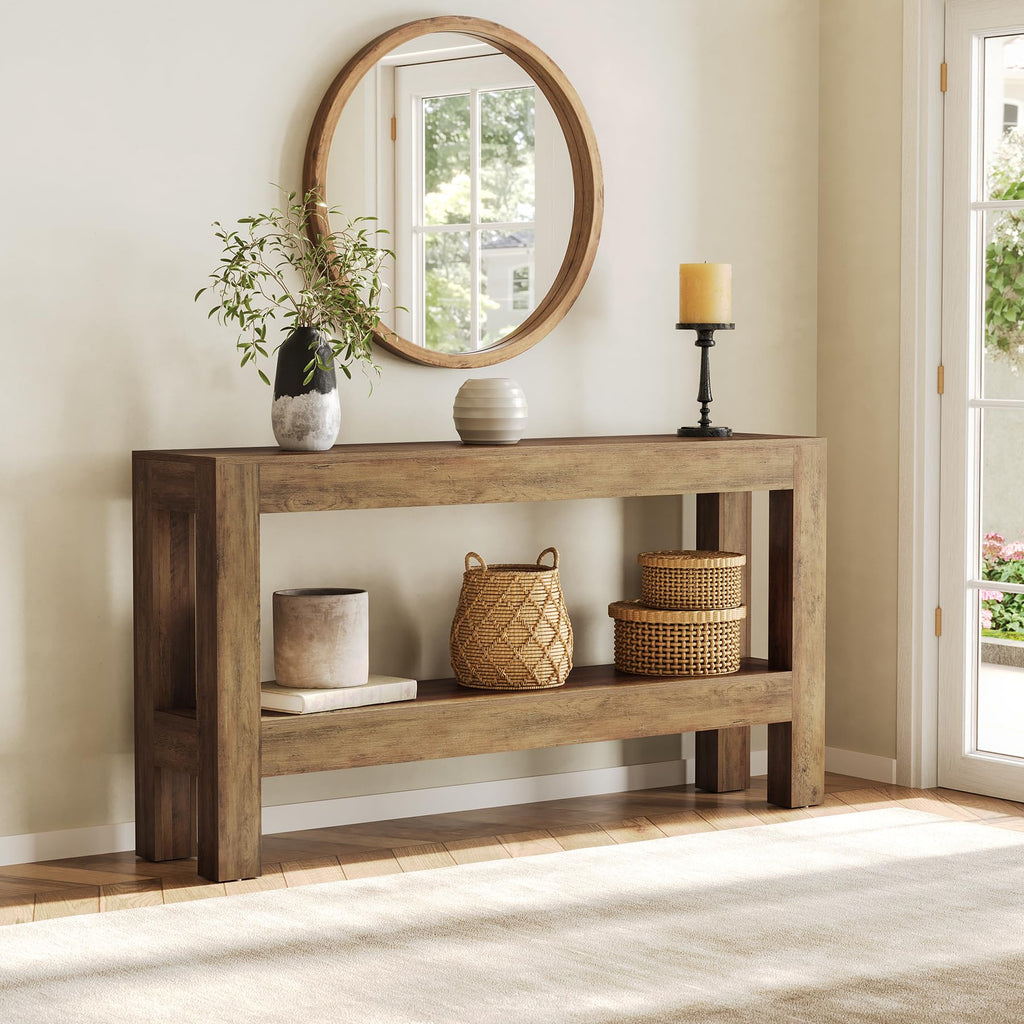 63-Inch Entryway Console Table, Long Farmhouse Narrow Sofa Table, Entry, Entrance, Foyer, Behind Couch with 2-Tier