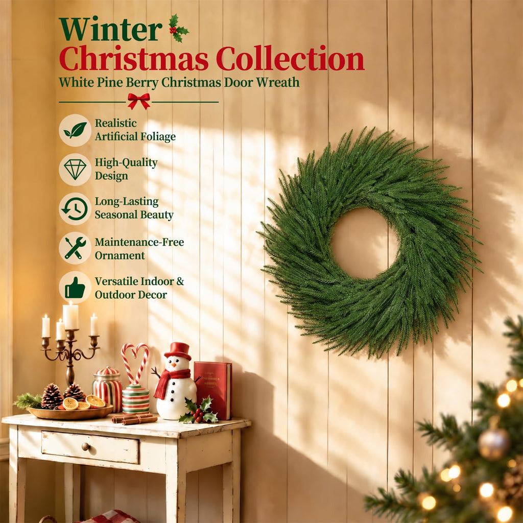 24" Christmas Wreaths for Front Door with Green Norfolk Pine