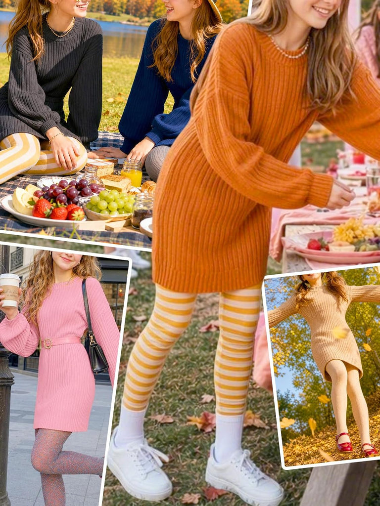 Ribbed Knit Sweater Dress Batwing Long Sleeve Teen Pullover Casual Loose Fit Fall Winter Mini Dresses